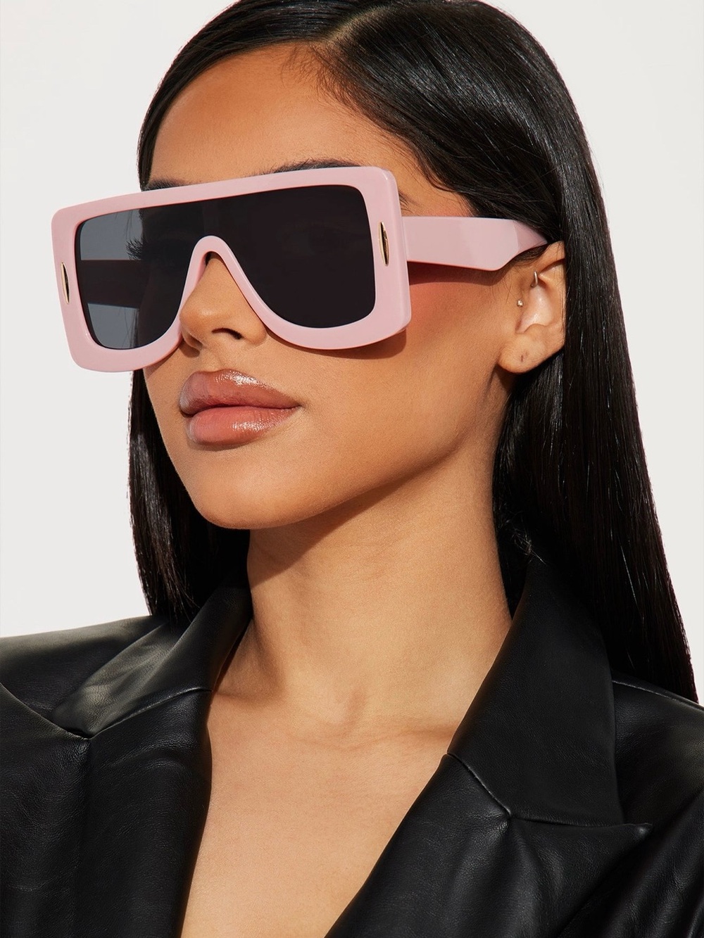 Fashion Nova Pink Shield Sunglasses with Dark Lenses